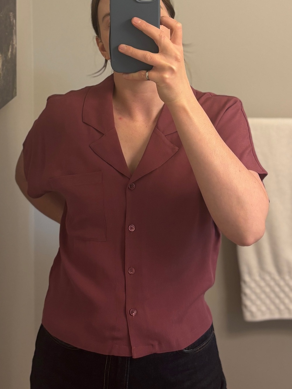 Aritzia Wilfred Free Short sleeved button up blouse in Mauve